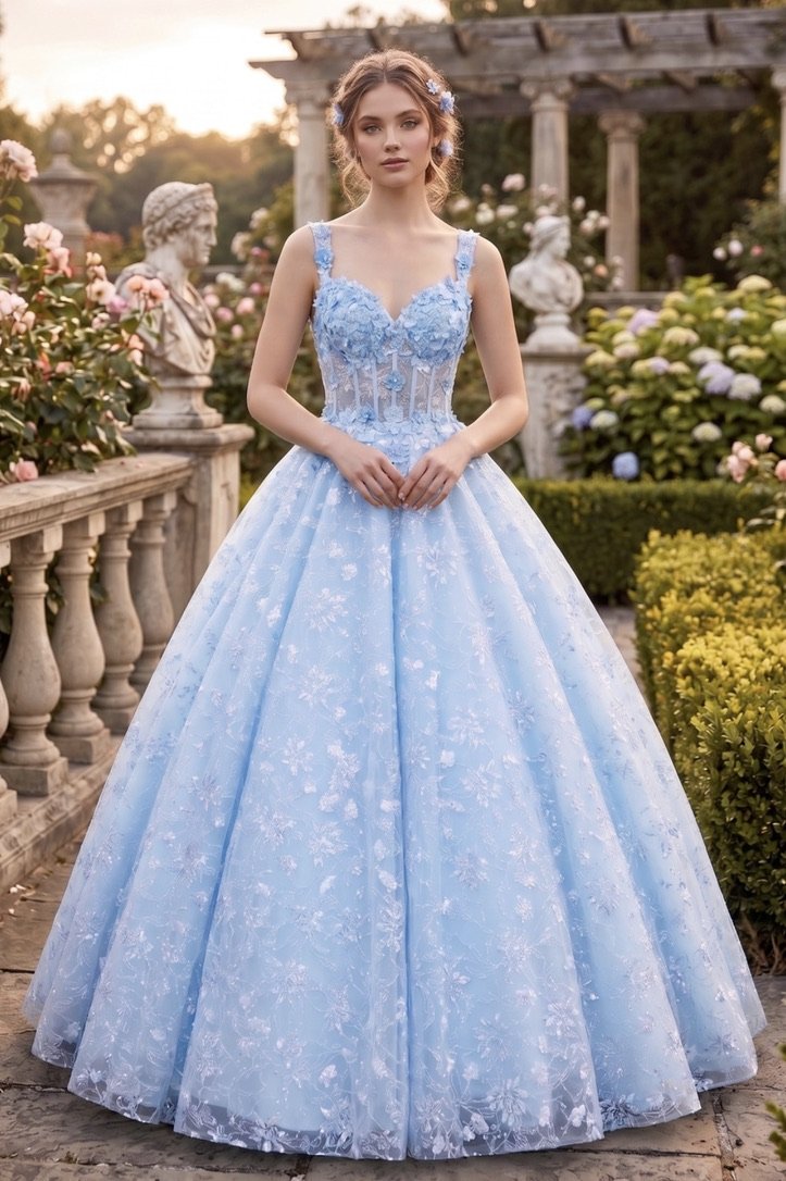 Floral Applique Corset Gown
