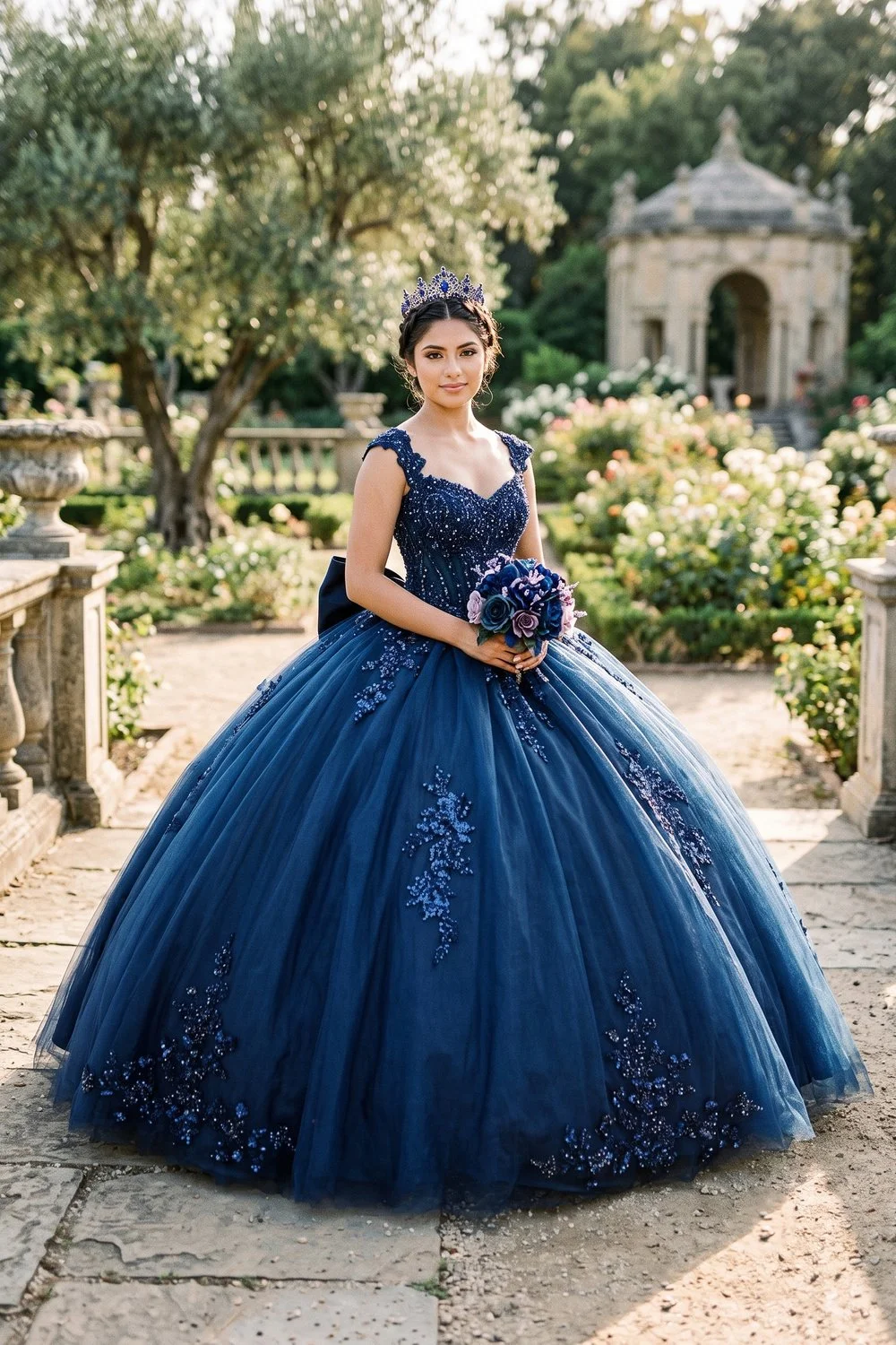 Quince dress w/  Large Removable Bow
Style: GVC3130
Size: XS - 3XL
Navy Blue
