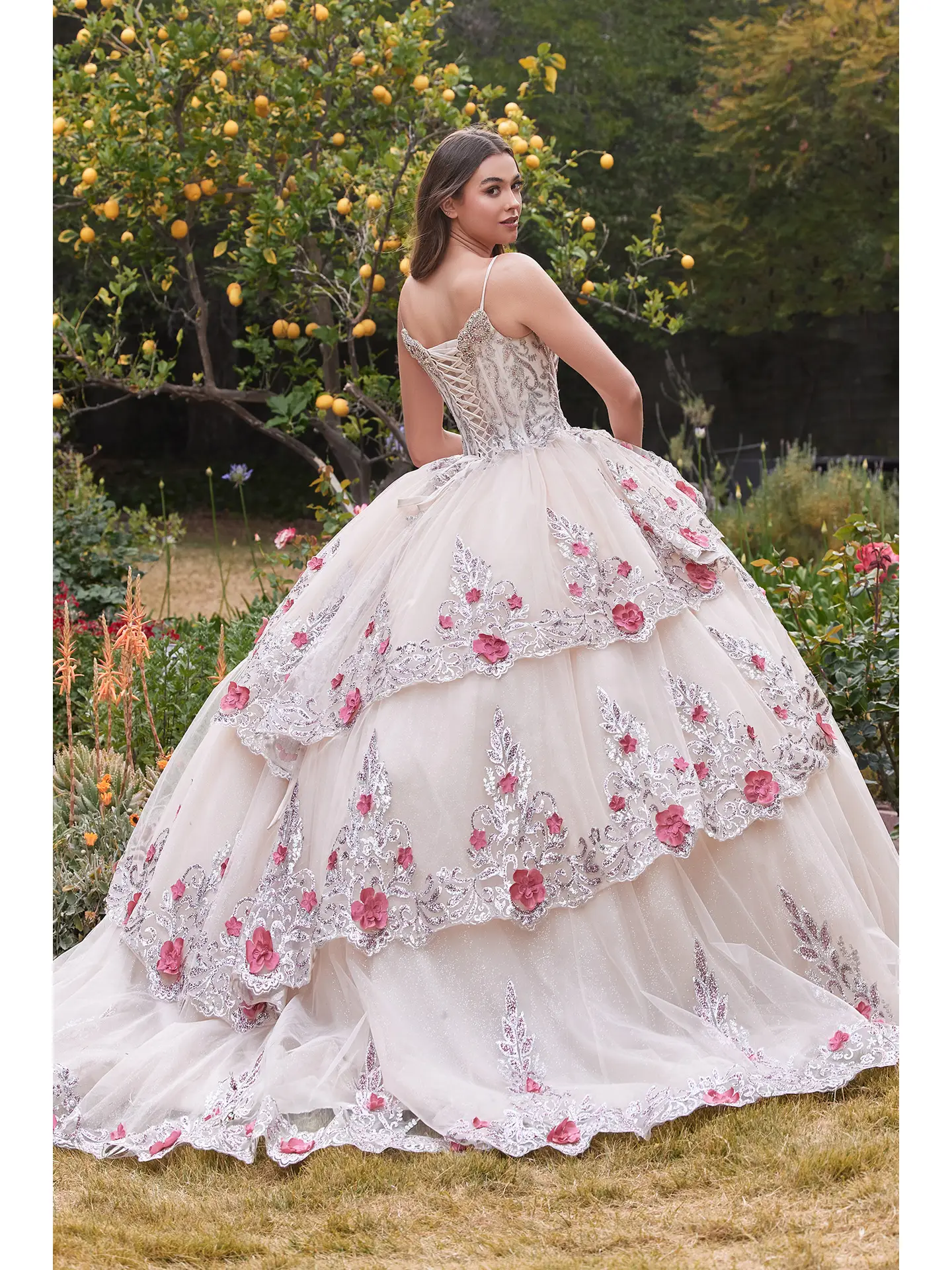 Layered Tulle Quince Gown & Foral Applique
Style: GV15703
Size: XS-3XL
Champagne