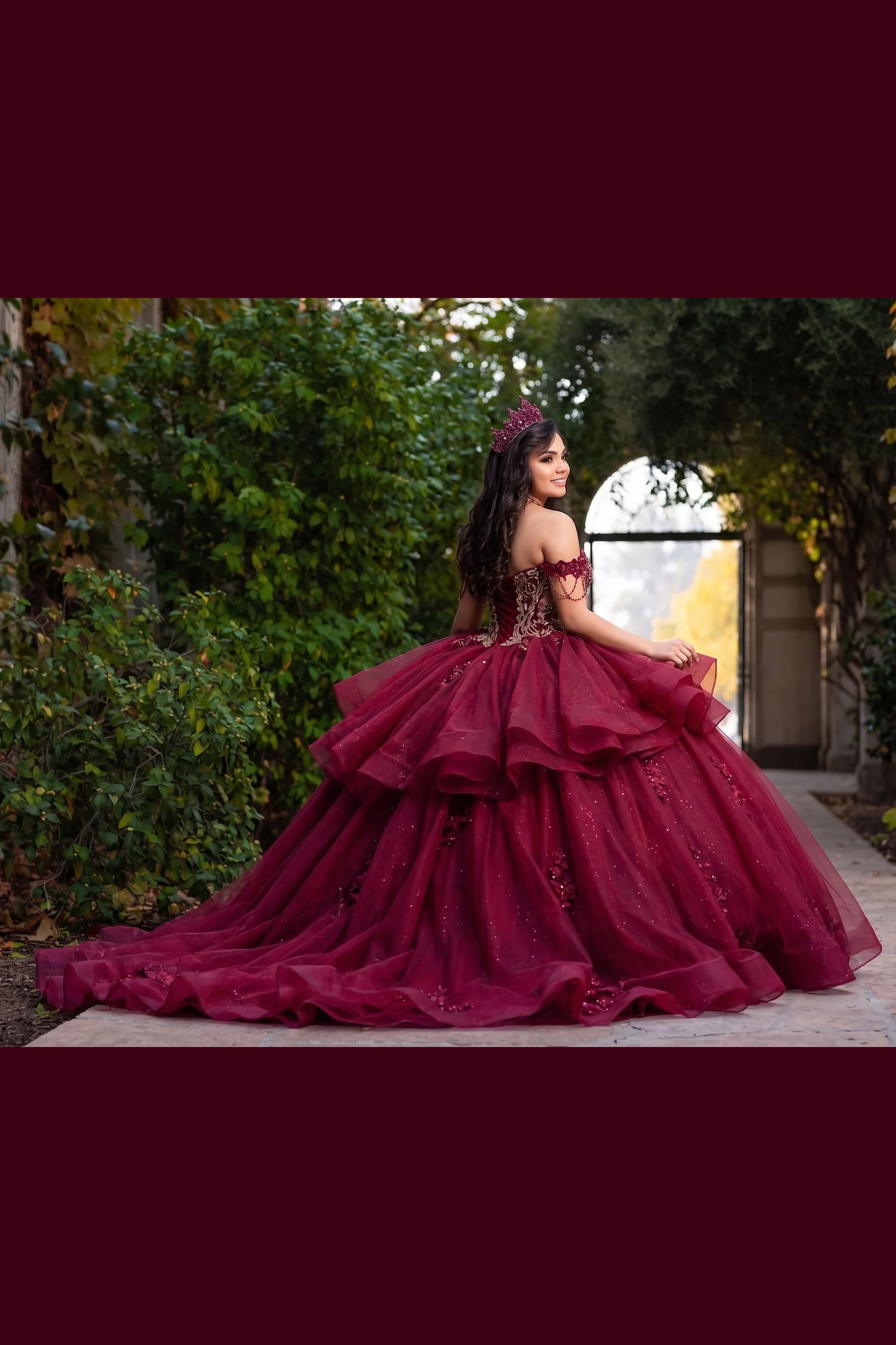 Glamour Princess Ball Gown 
Style: GVC3132
Burgundy
Size: XS - 2XL