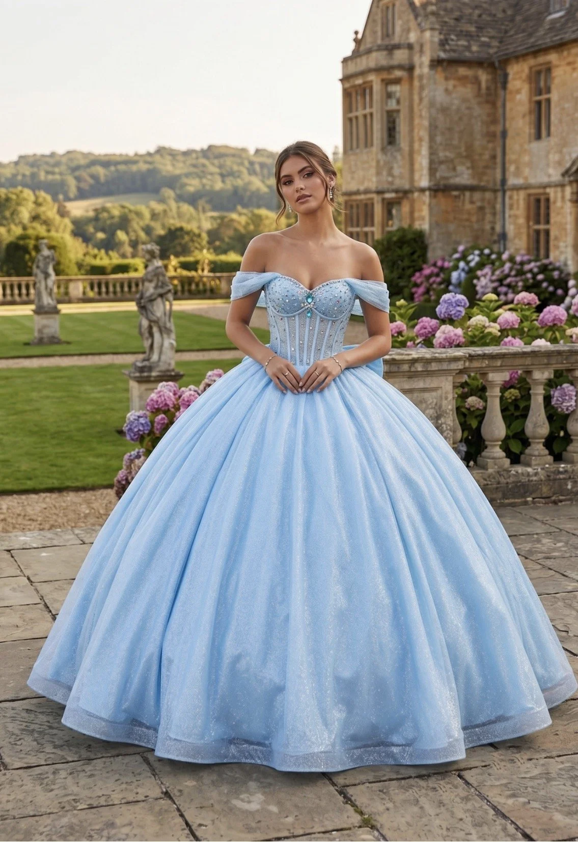 Enchanted off-the-shoulder gown
Style: GVC3125
Baby Blue
Size: XS - 3XL