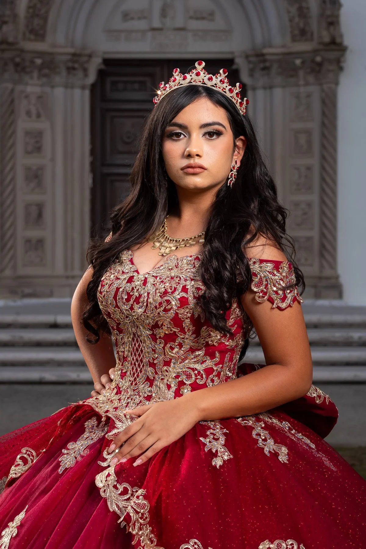 Off-the-Shoulder Layered Quinceañera Dress
Style: GVC3120
Size: S - 2XL
Burgundy