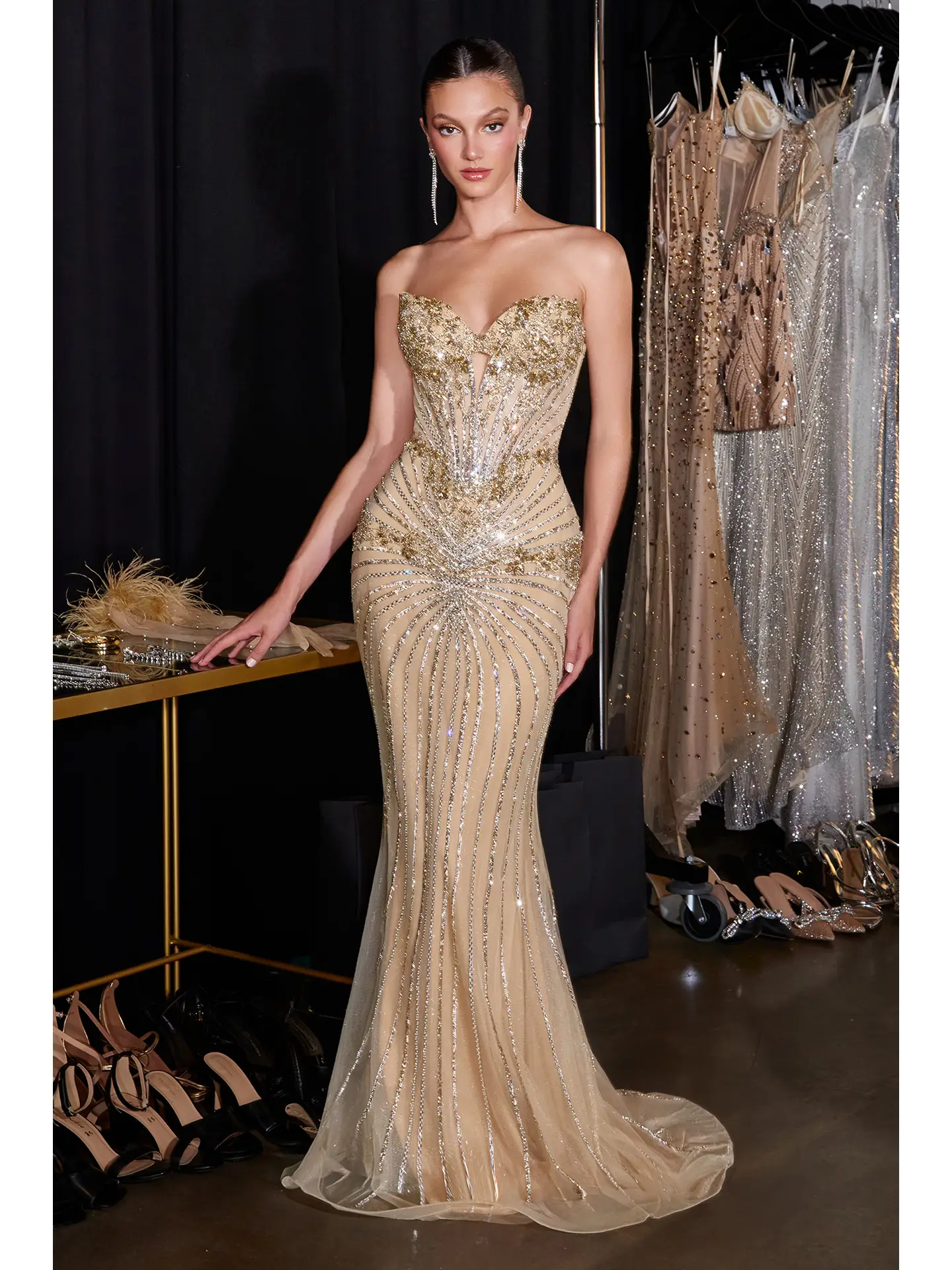 Strapless Sweetheart Neckline Fully Embellished Gown