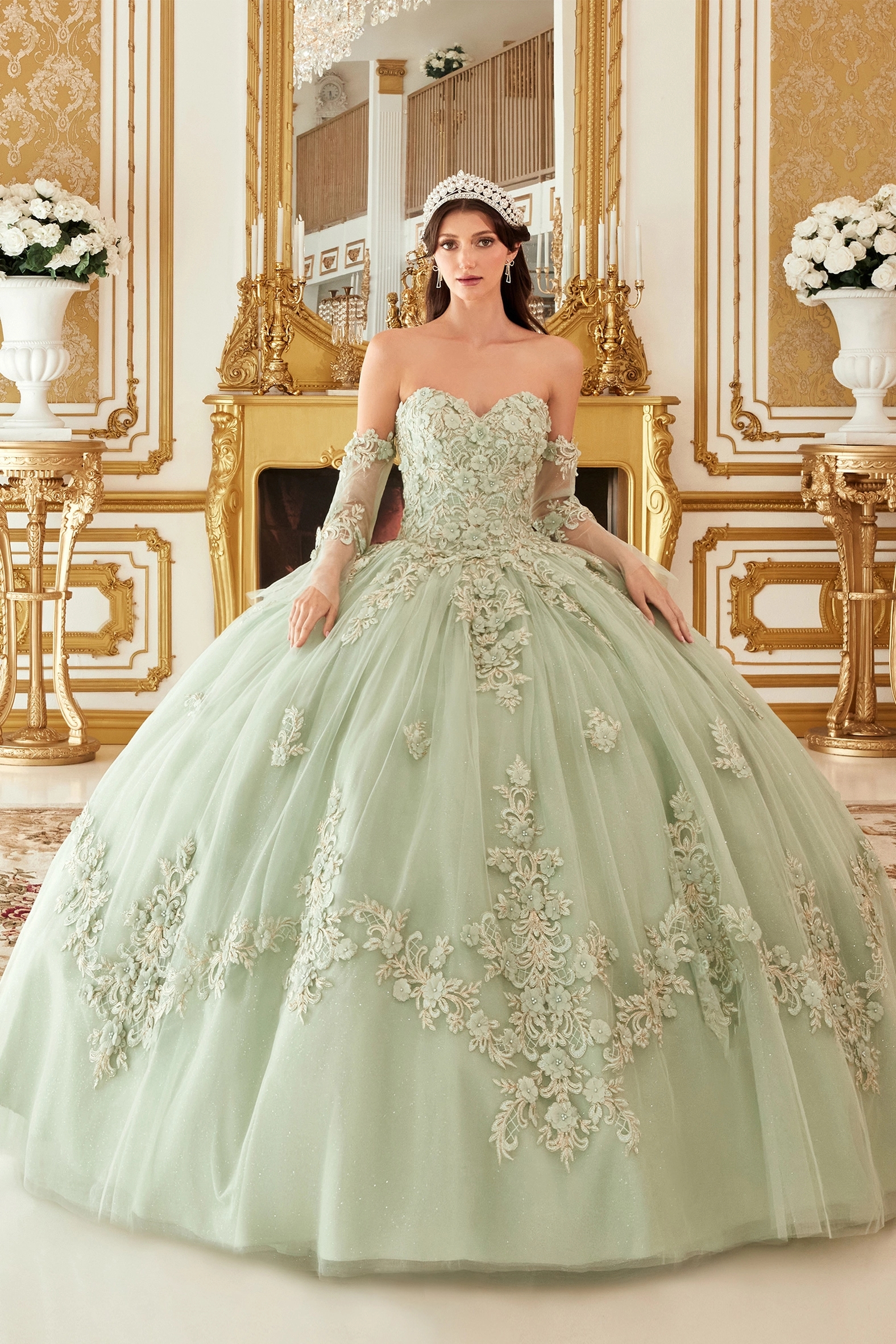 Layered Tulle Ball Gown with Floral Applique
Style: GV15714
Size: XS-3XL