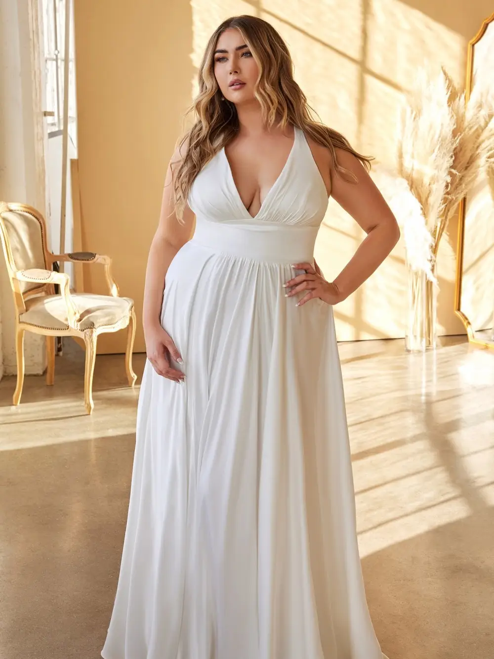 Plus Size Classic Soft Satin A-Line Dress