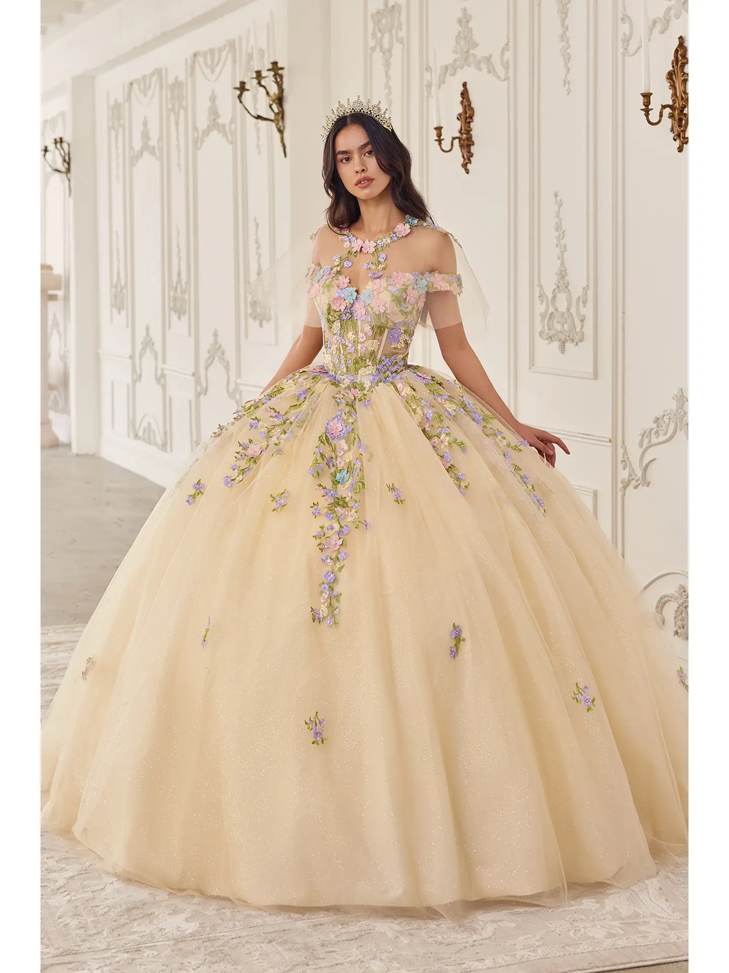 Multi Colored Floral Ball Gown
Style:GV15724
Size: XS - 3XL
Champagne 