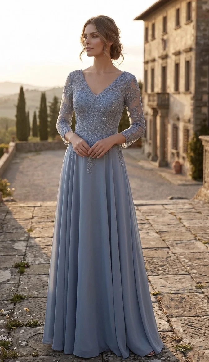 Lace V-Neck A-Line Gown