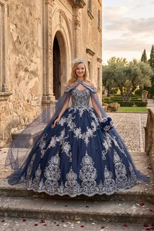 Elegant Navy/Silver Dress with Cape
Style: GVC3091
Size: S - 2XL