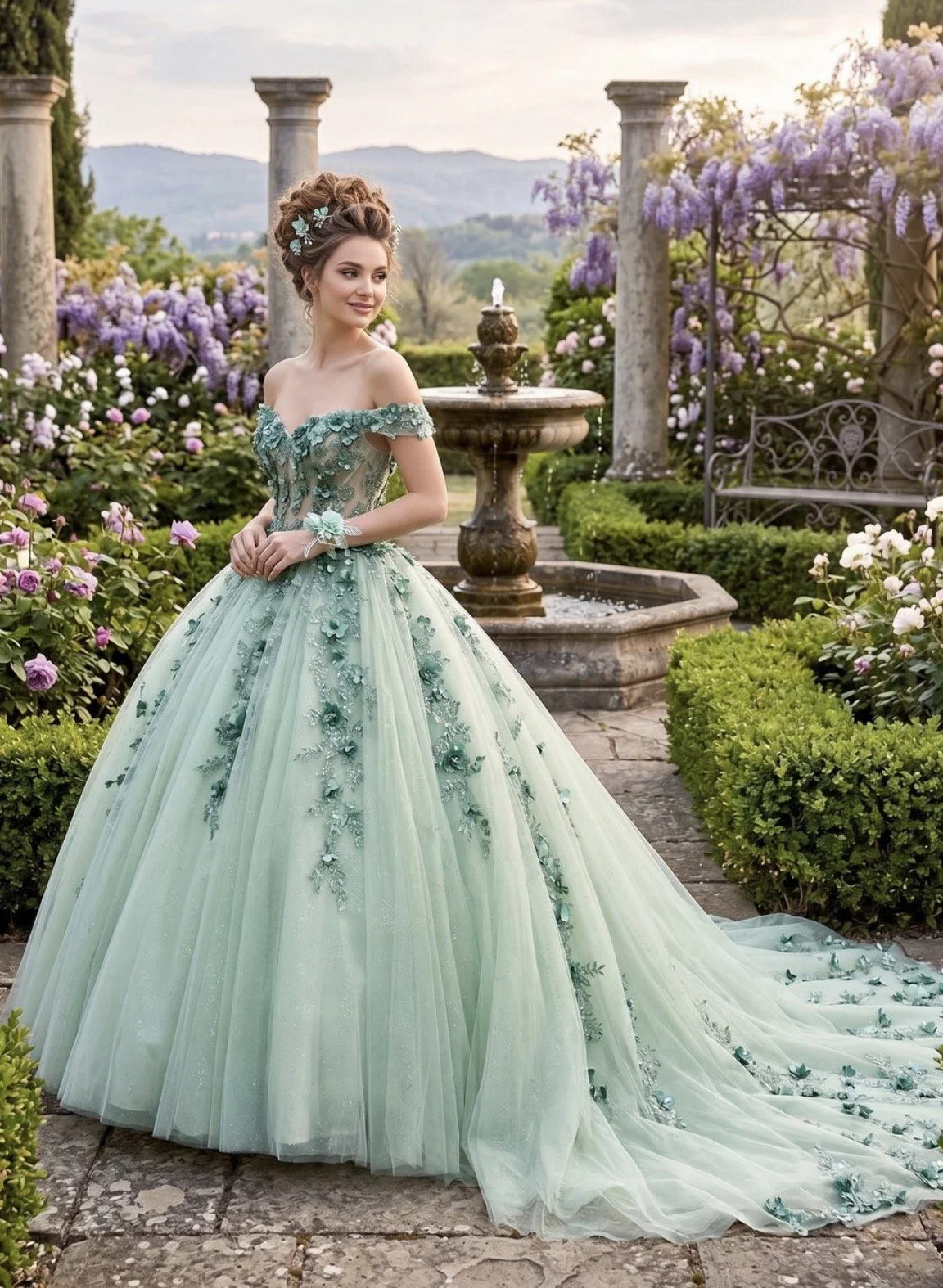 Off the shoulder quince dress with flowers
Style: GVC3102
Sage
Size: XS-3XL