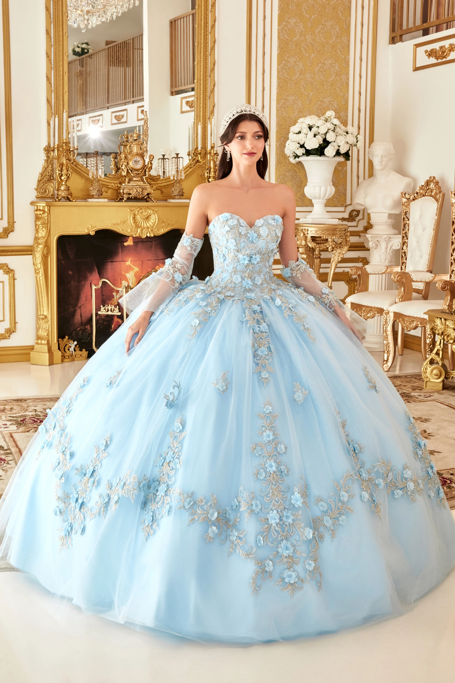 Layered Tulle Ball Gown with Floral Applique
Style: GV15714
Size: XS-3XL