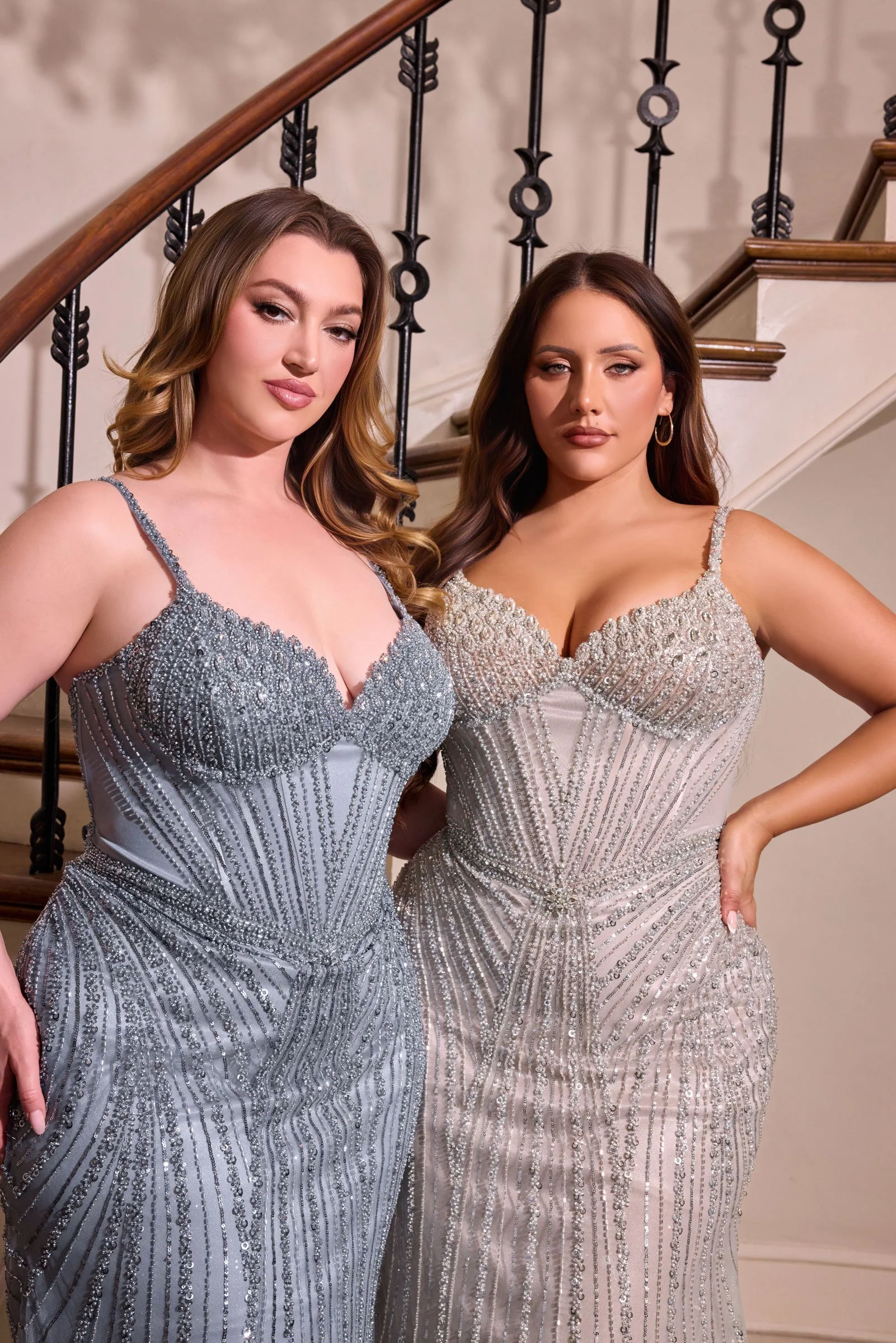 Plus Size Fully Beaded Fitted Gown