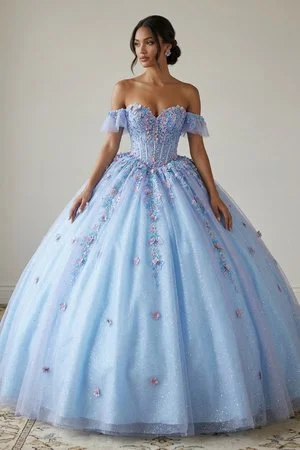Blue and Lilac Quinceanera Dress with Flowers
Style: GVC3114
Size: XS - 2XL
Blue