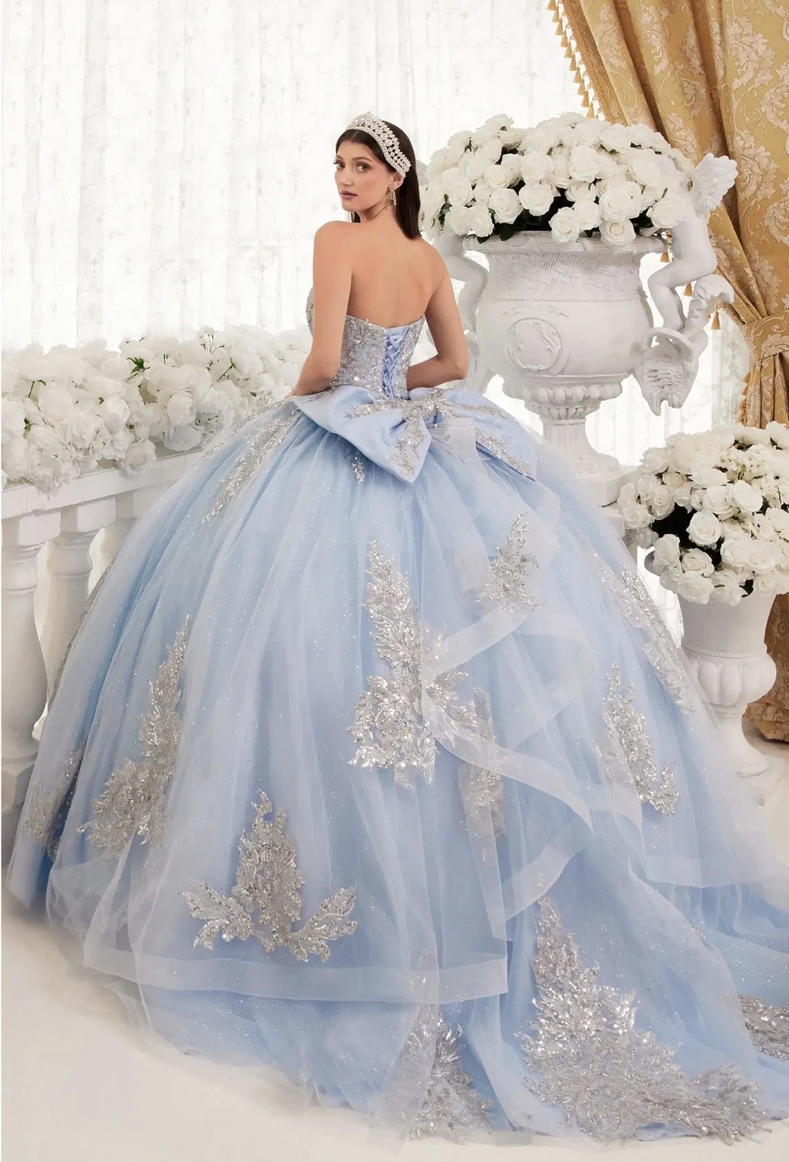 Strapless Layered Ball Gown with Bow Detail
STYLE: GV15715
LT Blue
Size: XS - 3XL