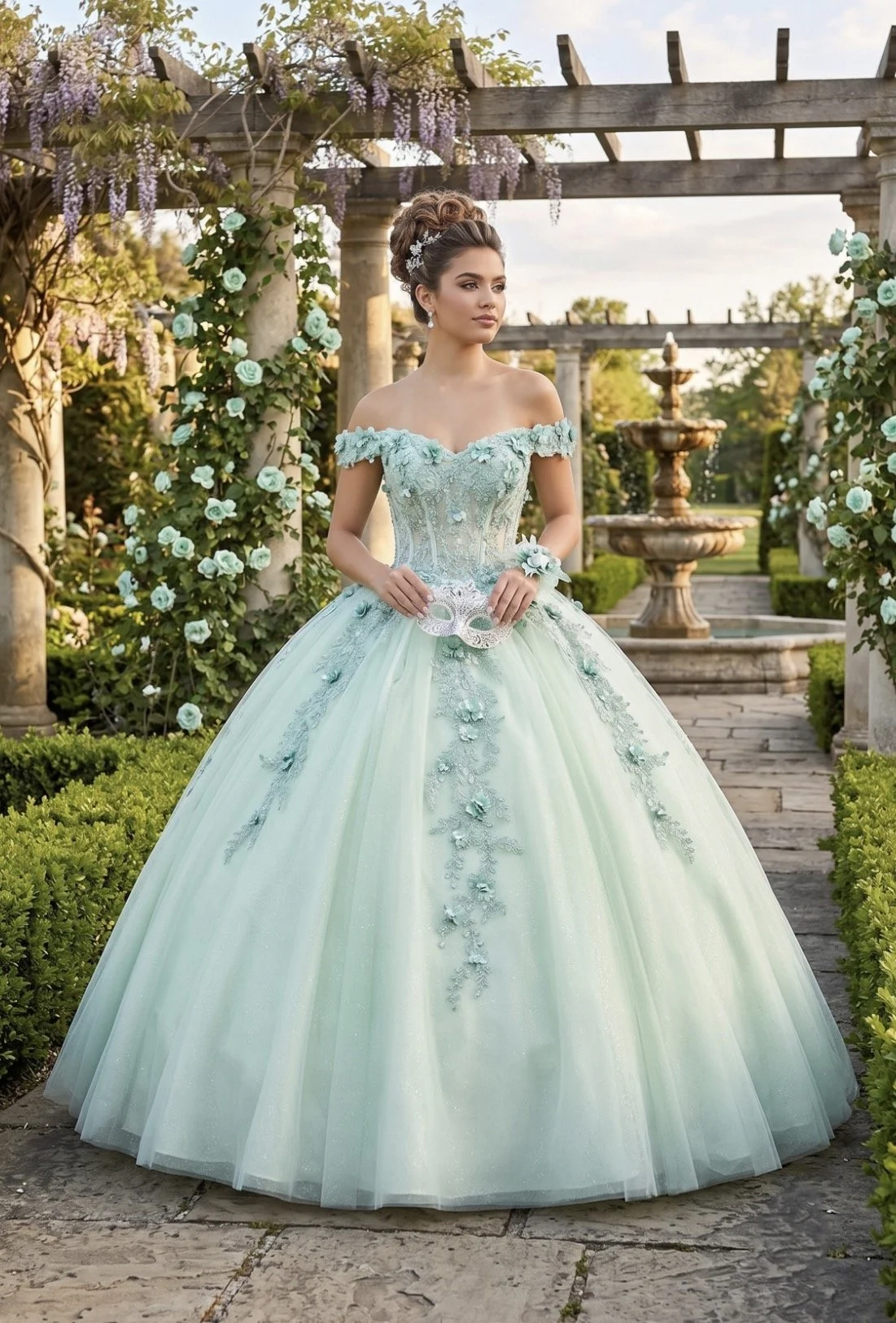 Off the shoulder quince dress with flowers
Style: GVC3102
Sage
Size: XS-3XL