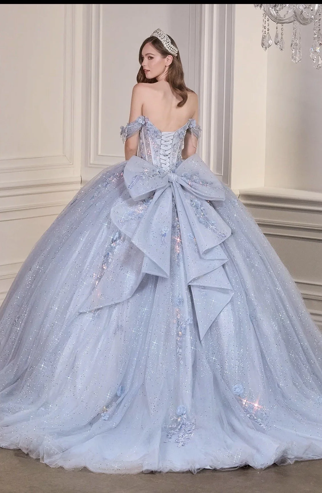 Off-the-Shoulder Glitter & Tulle Ball Gown
Style:GV15728
Size: XS-3XL