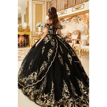 Floral Off the Shoulder Quince Dress
Style: GV15701
Size: XS - 3XL
Black - Gold