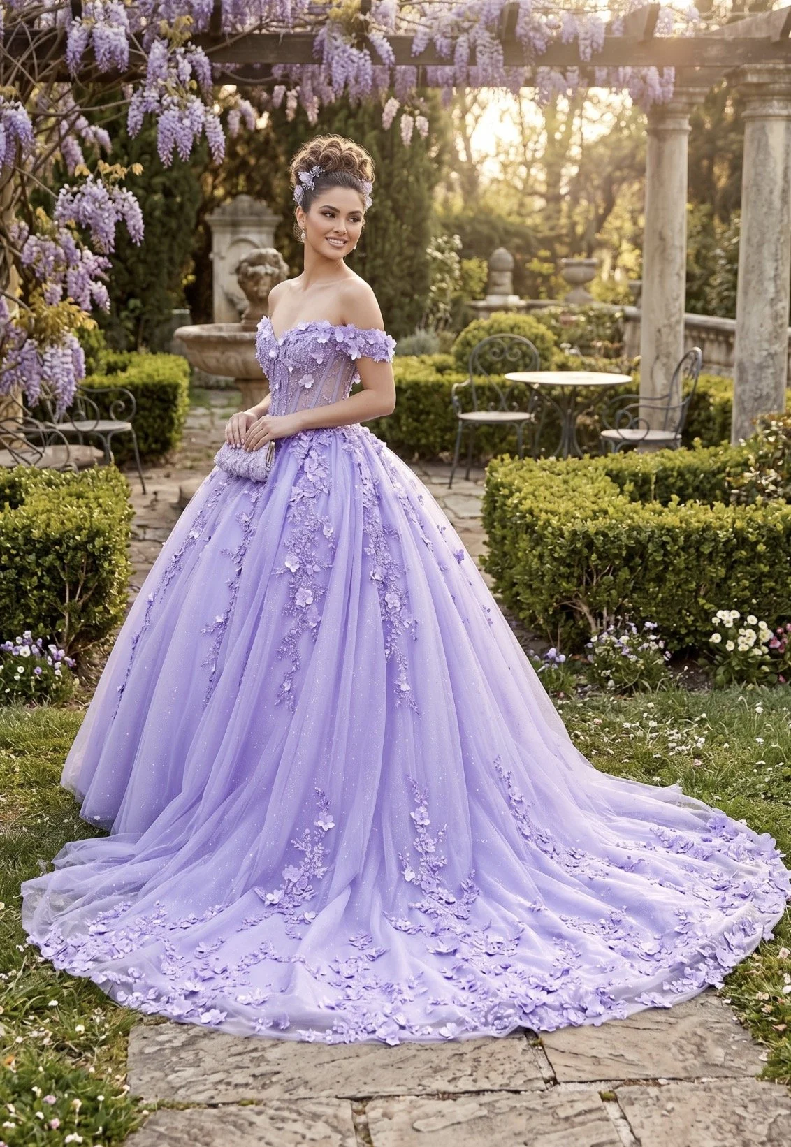 Off the shoulder quince dress with flowers
Style: GVC3102
Lilac
Size: XS-3XL