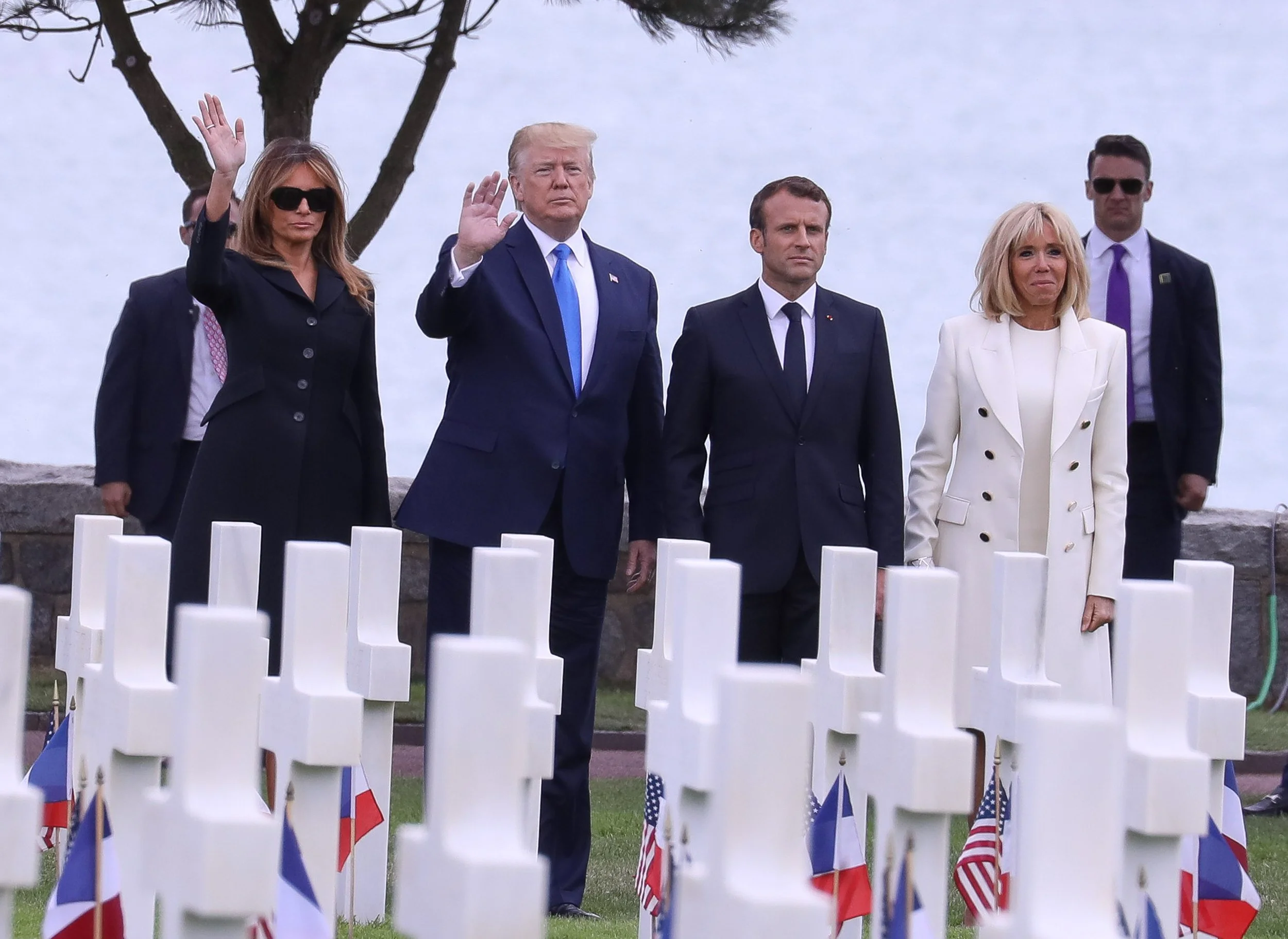 Donald Trump with Macron at Omaha beach for D Day memorial 