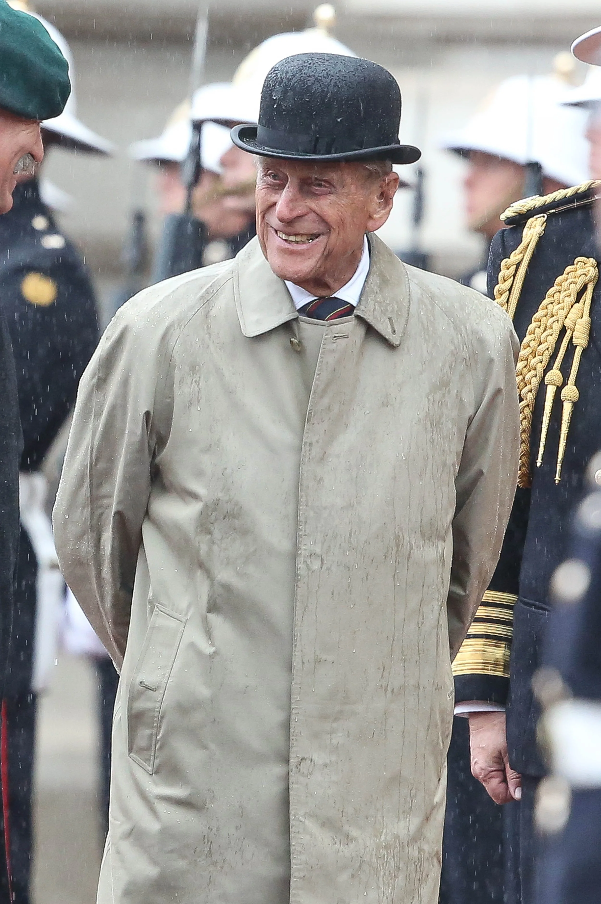 Duke of Edinburgh Prince Phillip on his last public engagement with Royal Marines at Buckingham Palace 