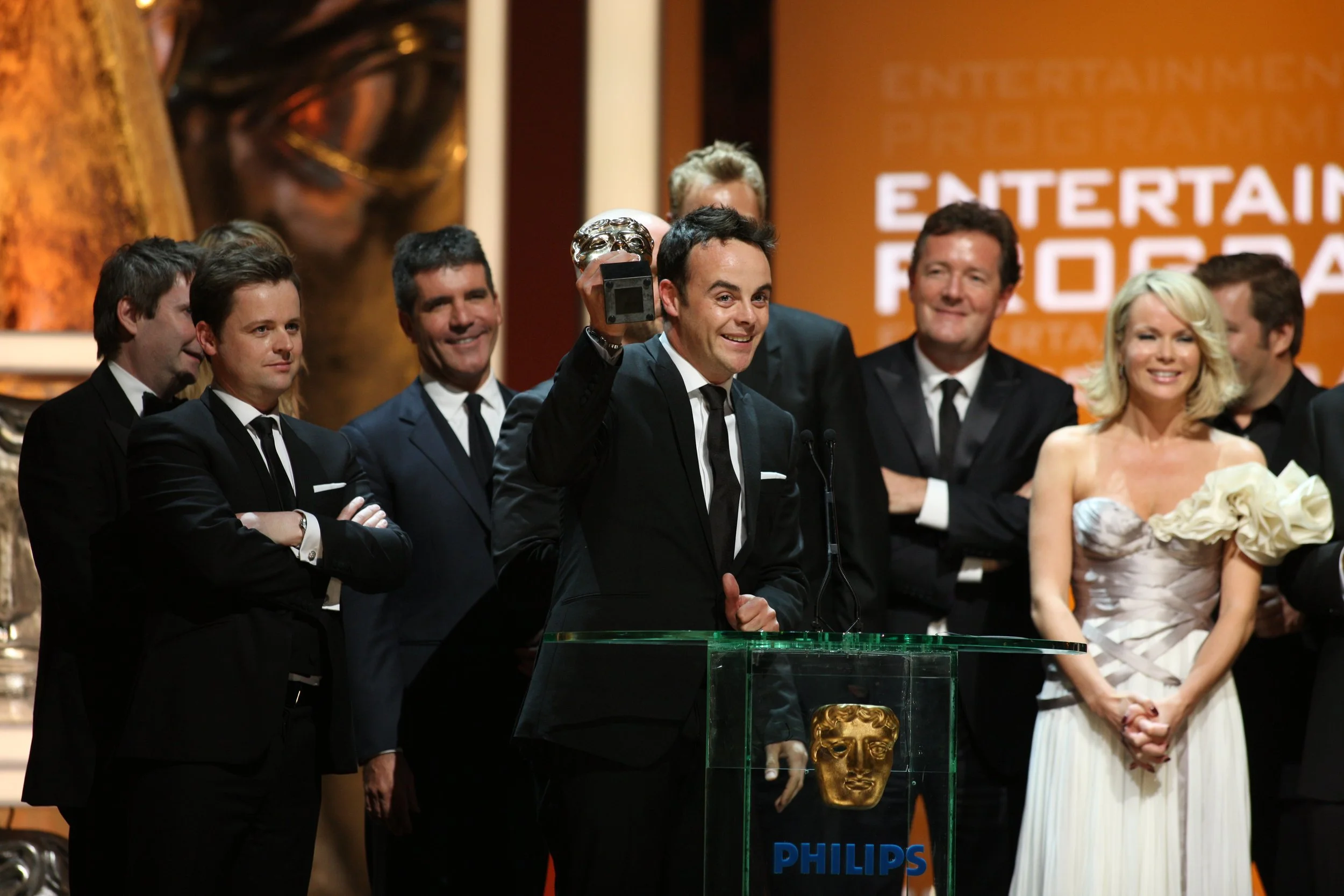 Ant Mcpartlin receives an award for Britains got talent. Bafta TV Awards London