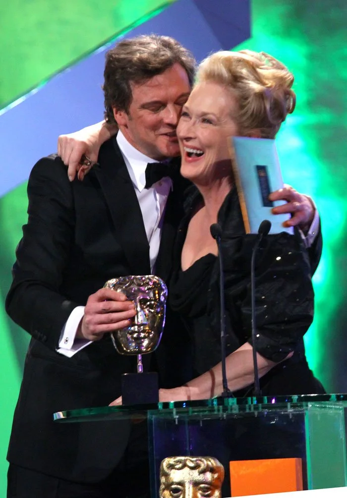 Meryl Streep loses her shoe Colin Firth retrieves it BAFTA 2012 London