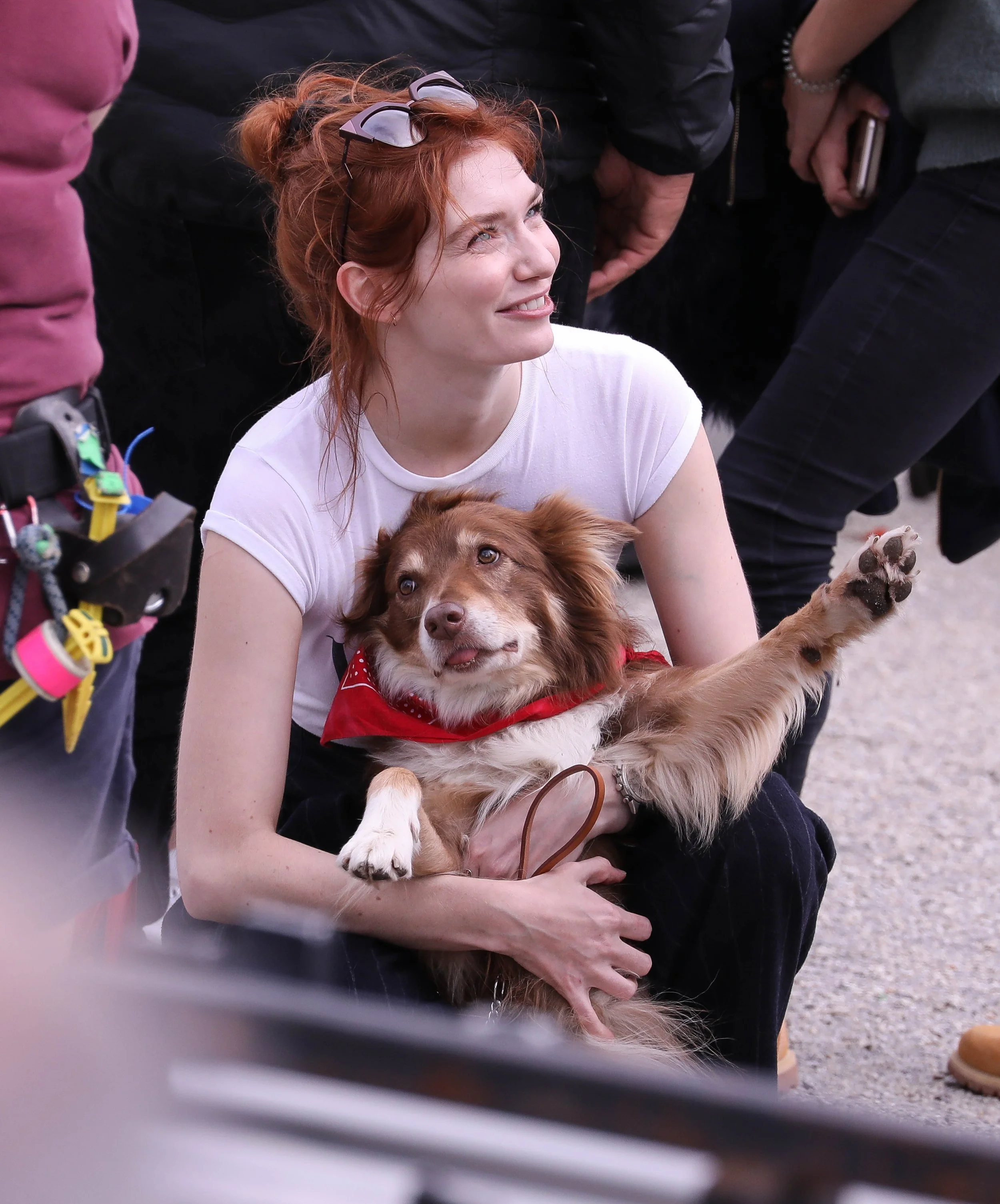 Eleanor Tomlinson Charlestown Harbour Cornwall  with her dog border collie Bert