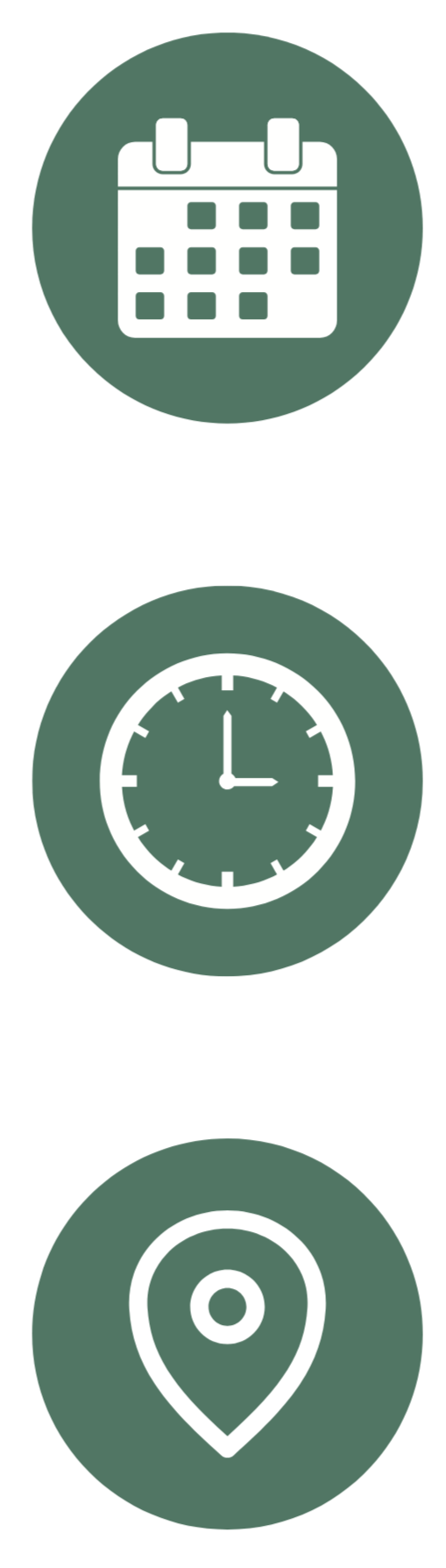 Icons for calendar, clock, and location symbols