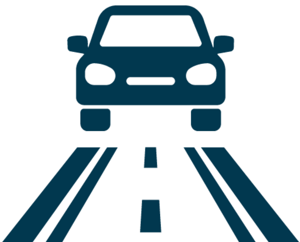 Icon of a car on a road with lane markings