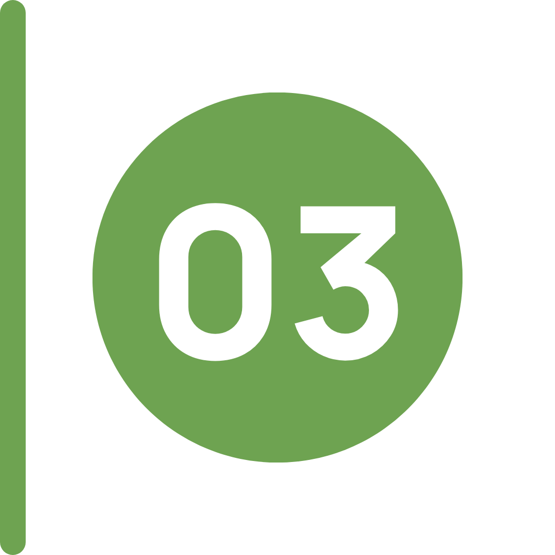 Green circular button with the number 03 in white.