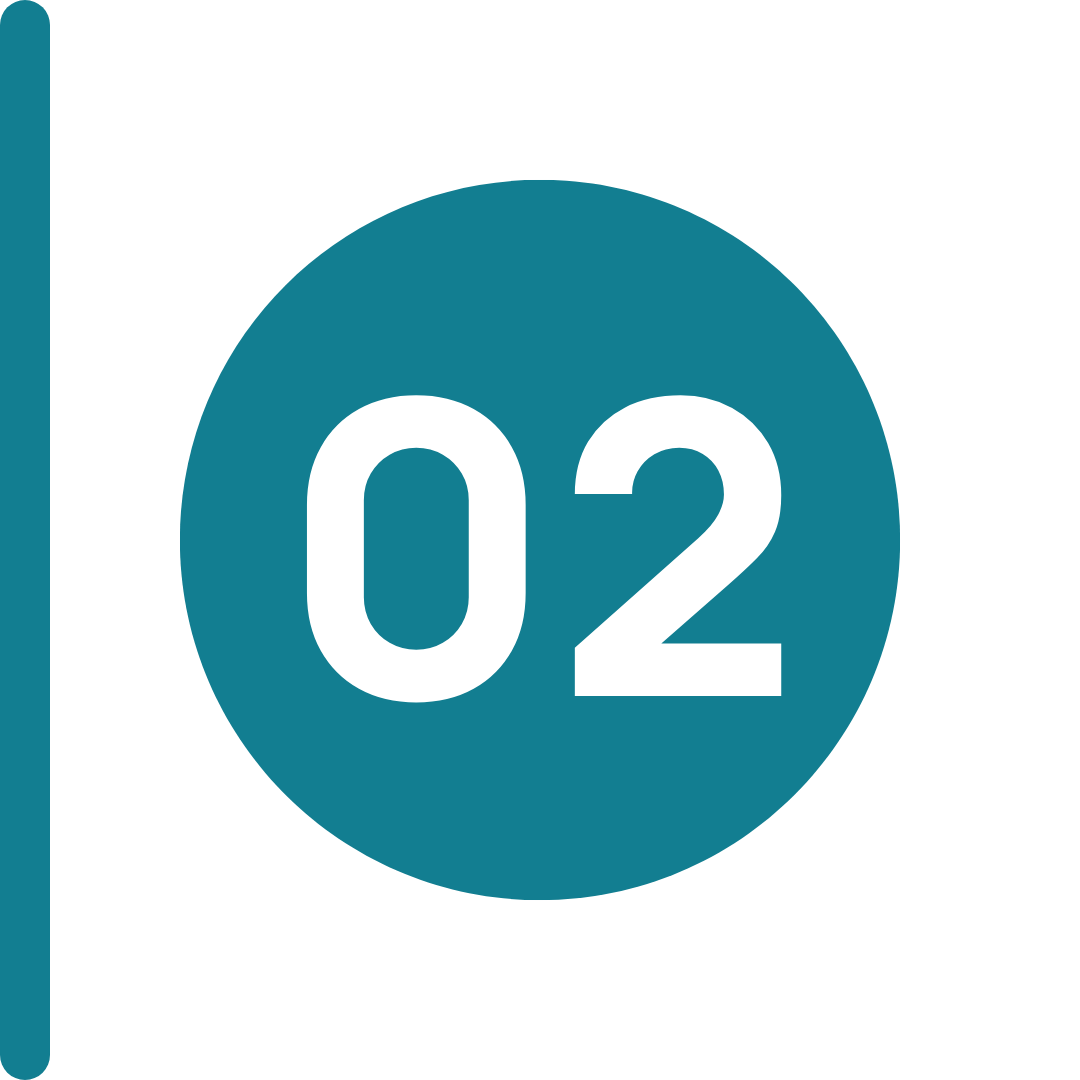 Blue circular button with the number 02 in white.