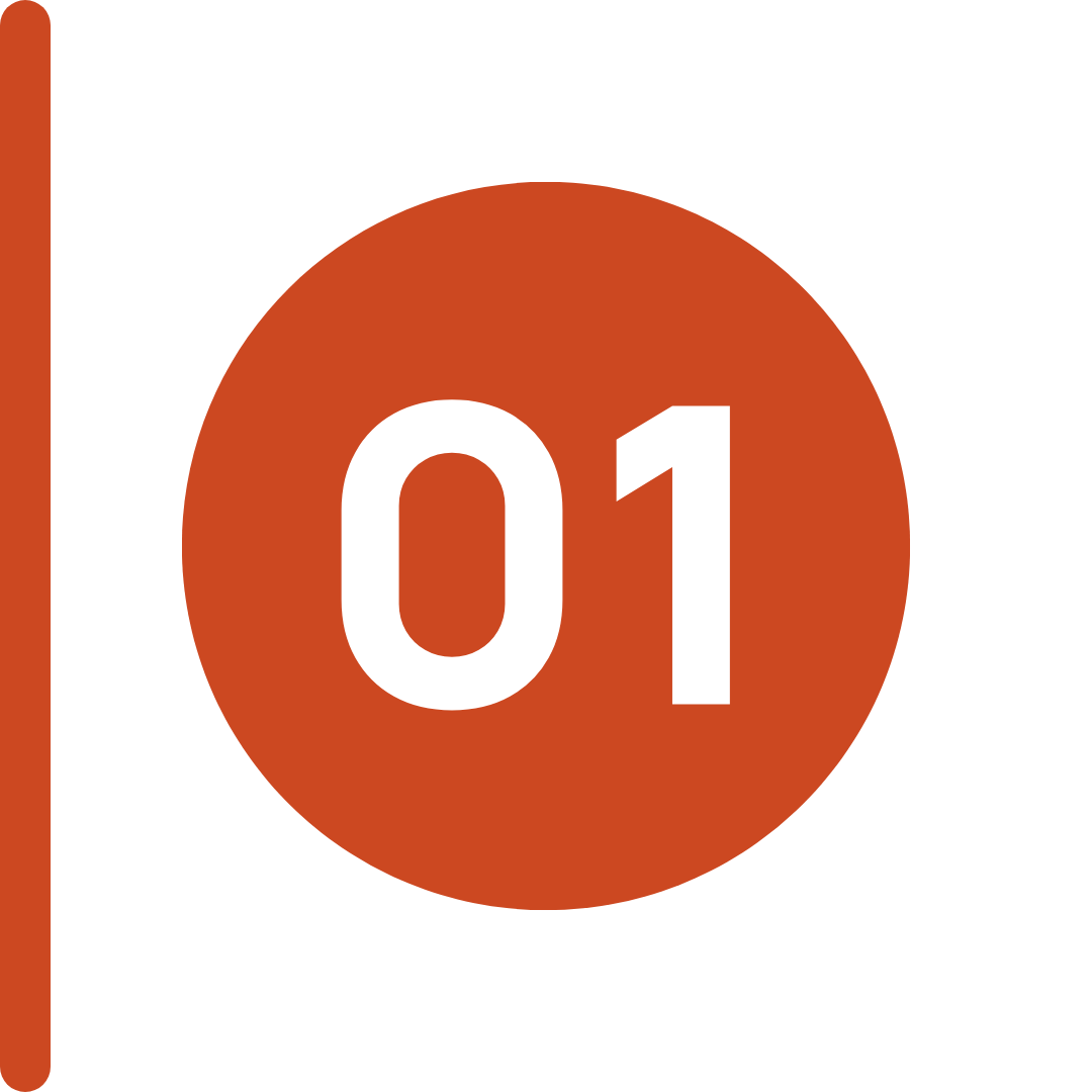 Orange circular button with the number 01 in white.