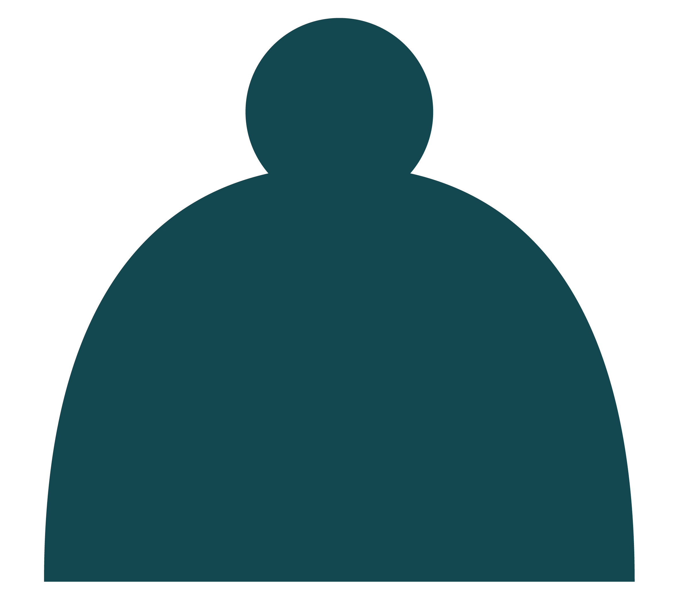 Ein minimalistisches Symbol einer Person, bestehend aus einem Kreis für den Kopf und einer großen, abgerundeten Form für den Körper, in dunklem Blau auf schwarzem Hintergrund.