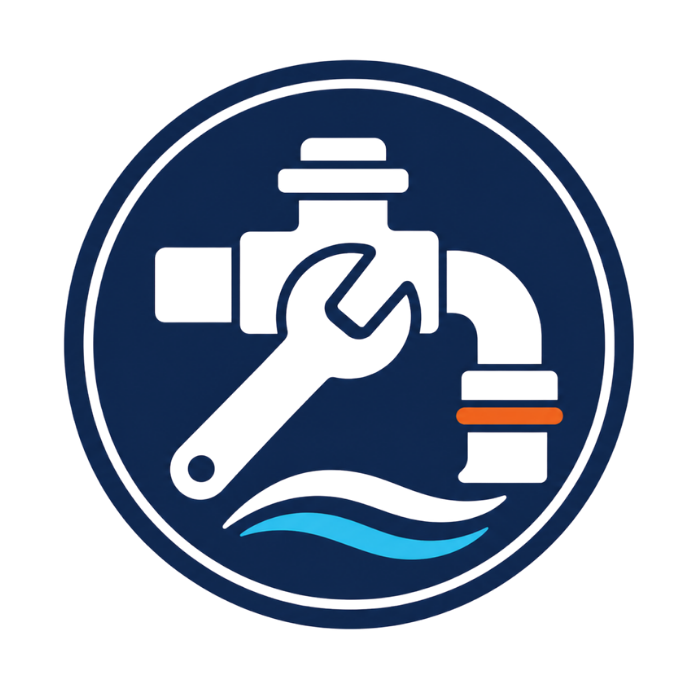 Icon of a water faucet with a wrench, water pipe, and a water wave beneath, indicating plumbing or water system repair.