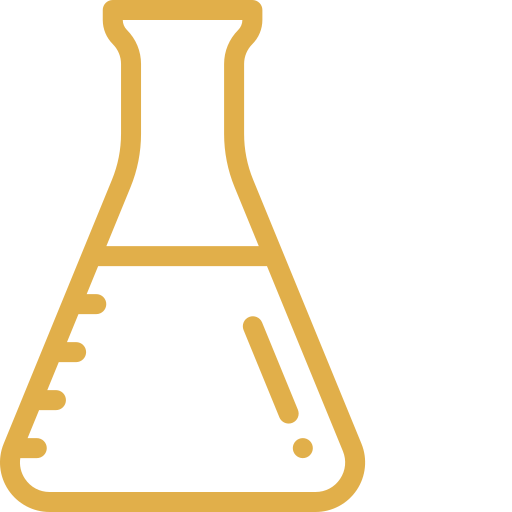 Gold outline of a laboratory Erlenmeyer flask filled with liquid.
