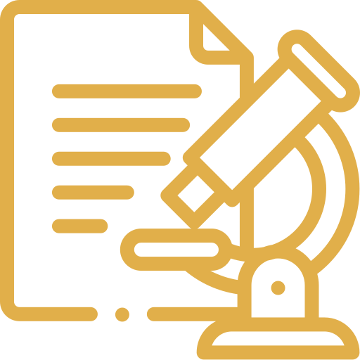 Outline of a document and a microscope, symbolizing research or scientific study.