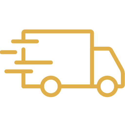 Line drawing of a delivery truck with motion lines indicating speed