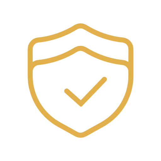 Gold shield with a checkmark inside, symbolizing security or protection.