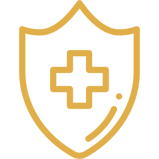 Gold shield with a medical cross symbol in the center