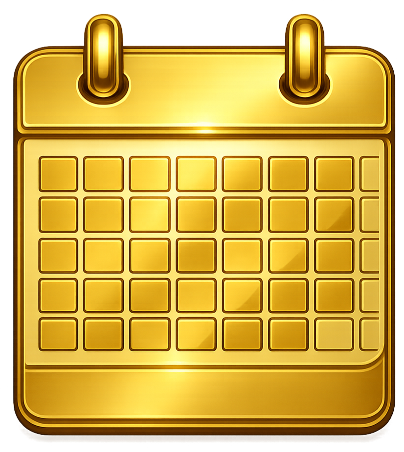 Gold calendar icon with a grid of small squares for dates.