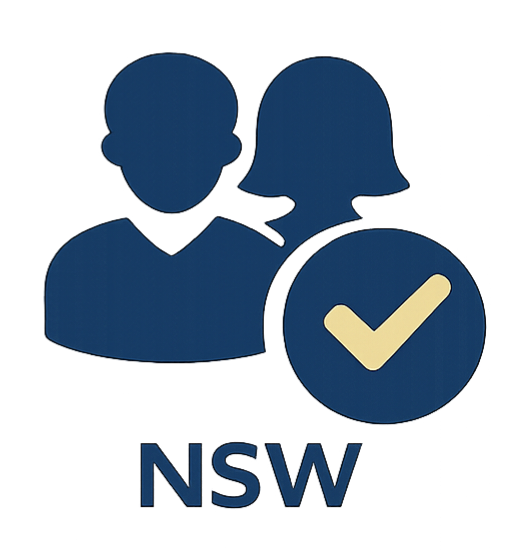 Icon of two people, a man and a woman, with a checkmark and the letters 'NSW' underneath.