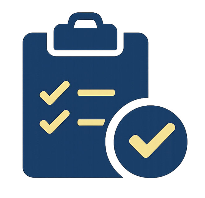 Clipboard with checklist and magnifying glass with checkmark, symbolizing task review or approval.