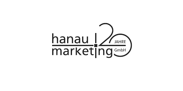 Logo mit Text 'Hanau Marketing' und '20 Jahre'.