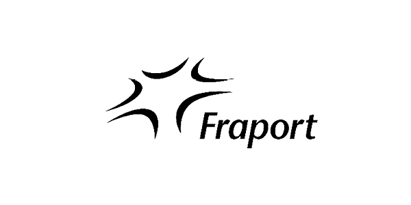 Fraport-Logo mit stilisiertem Flugzeugsymbol und dem Text 'Fraport'