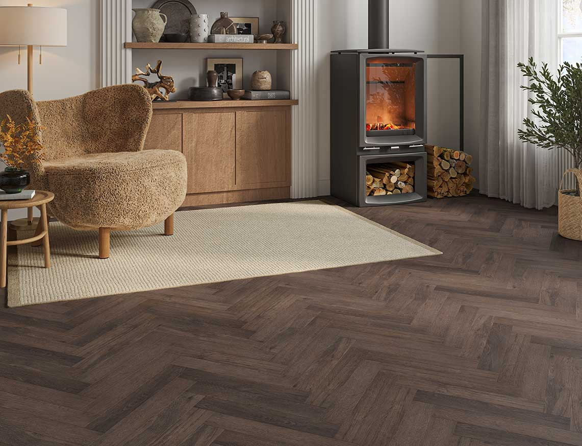 Double Espresso Living LVT Herringbone £9.69/m2