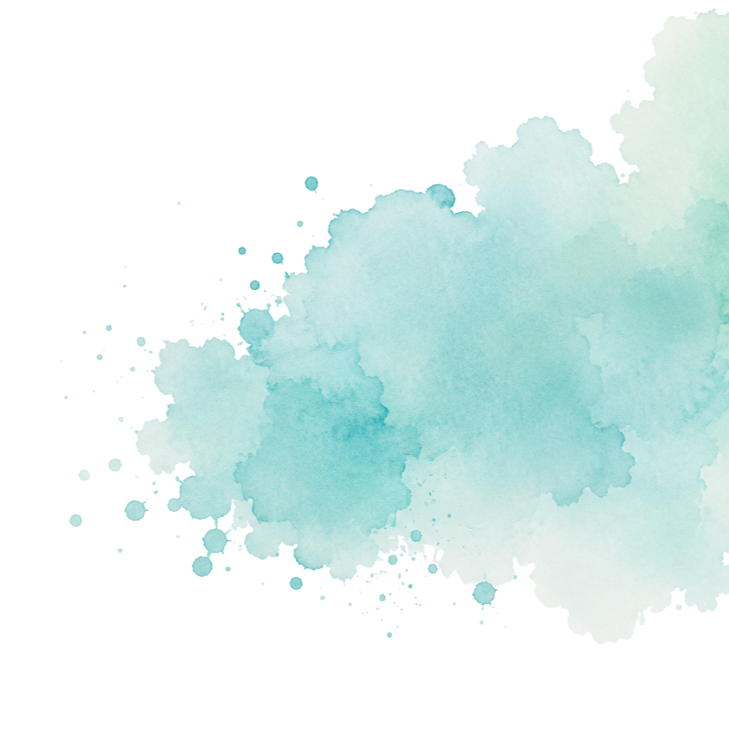 Aquarellartige blaue Wasserfarbe mit unregelmäßigen Rändern, die eine abstrakte Form bilden.