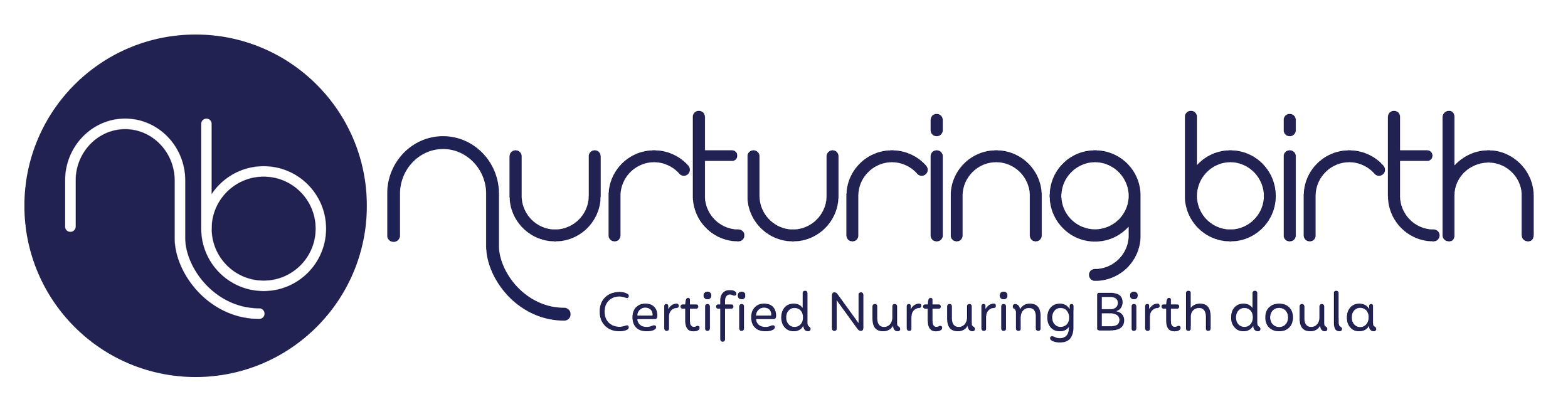 Logo with a dark blue circular icon featuring overlapping white initials 'nb', and the text 'Certified Nurturing Birth Doula' in dark blue.