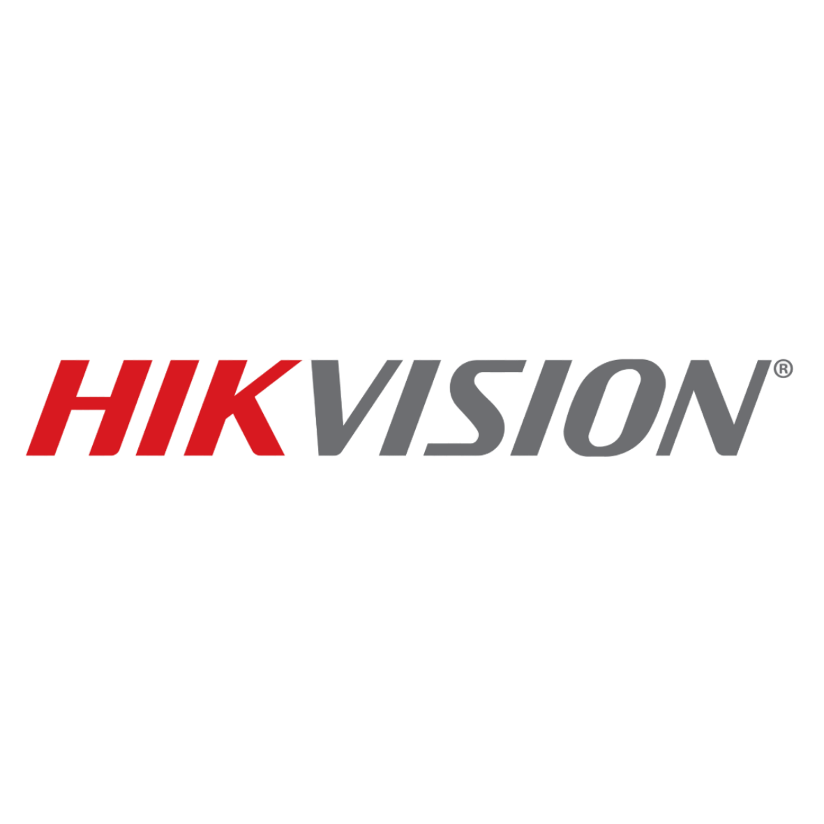 Hikvision logo with red and gray text on a black background.