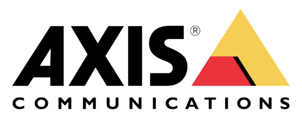 The logo of Axis Communications with bold black text and a triangular graphic in red, yellow, and black.
