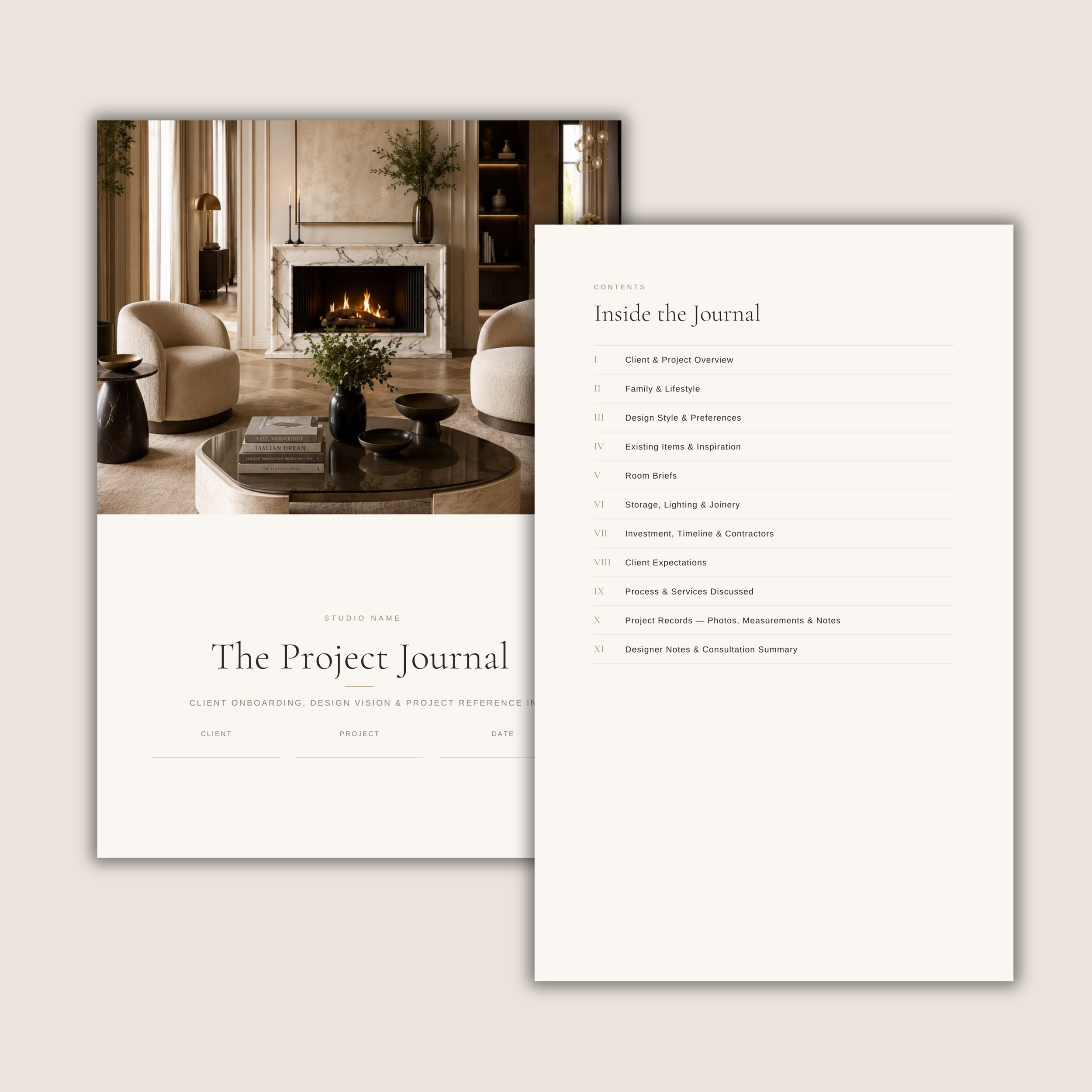 Printed Project Journal template displayed on a desk