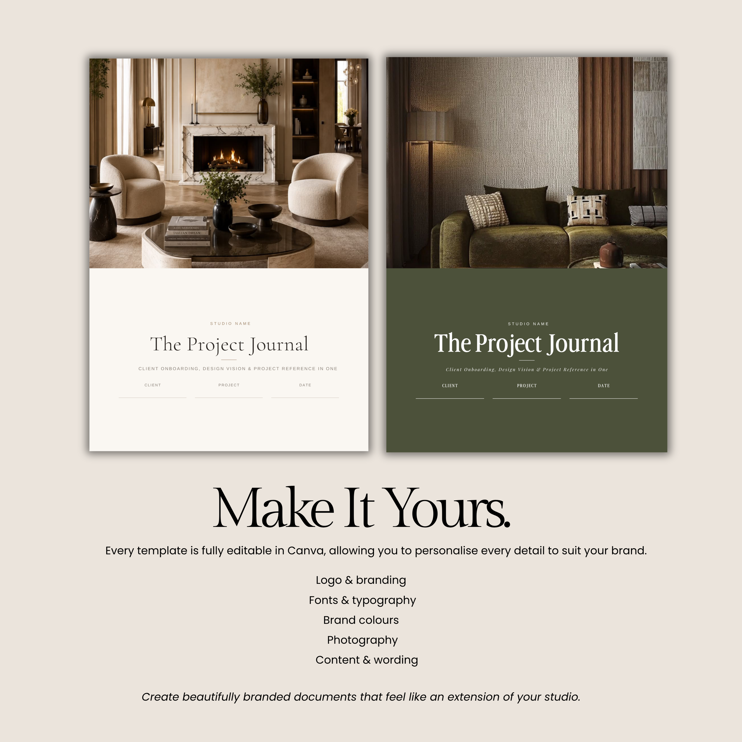 The Make It Yours customisation page from the Project Journal template